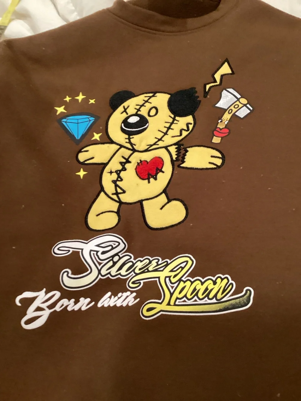 Born With A Silver Spoon Brown Graphic Bear Crewneck Sweatshirt - Picture 2 of 4